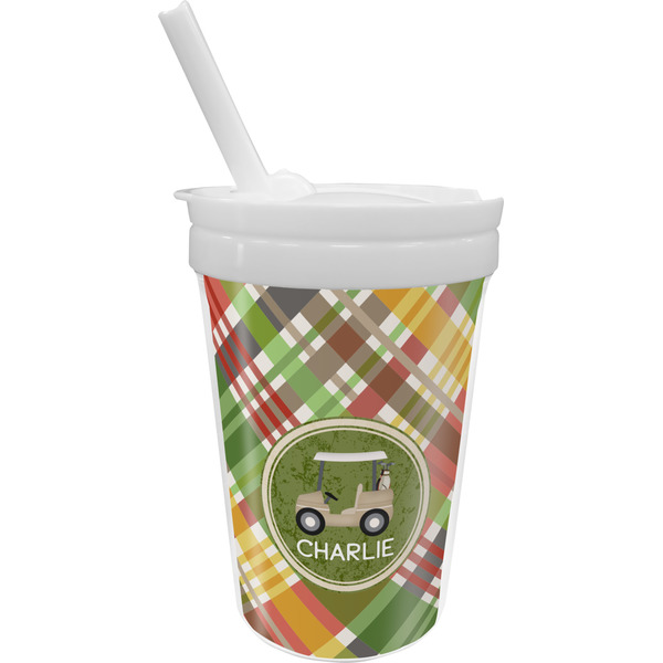 Custom Golfer's Plaid Sippy Cup with Straw (Personalized)
