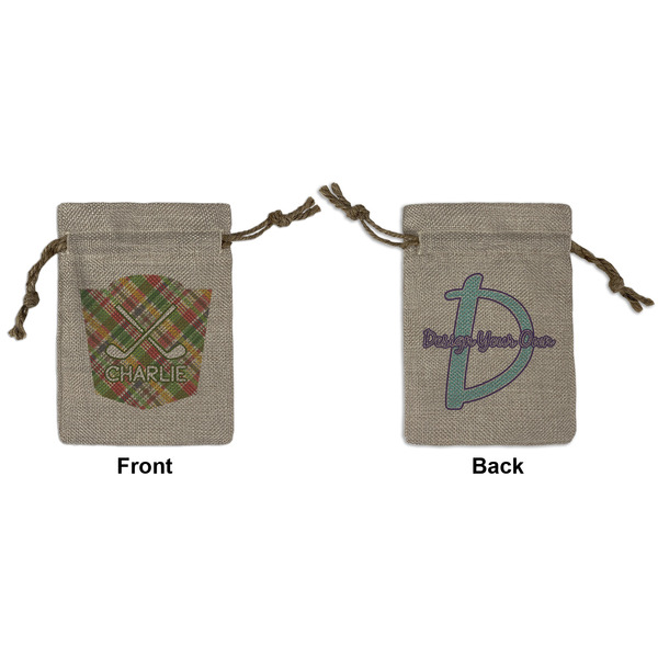 Custom Golfer's Plaid Small Burlap Gift Bag - Front & Back (Personalized)