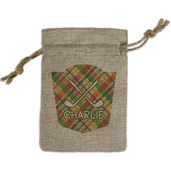Golfer's Plaid Small Burlap Gift Bag - Front (Personalized)