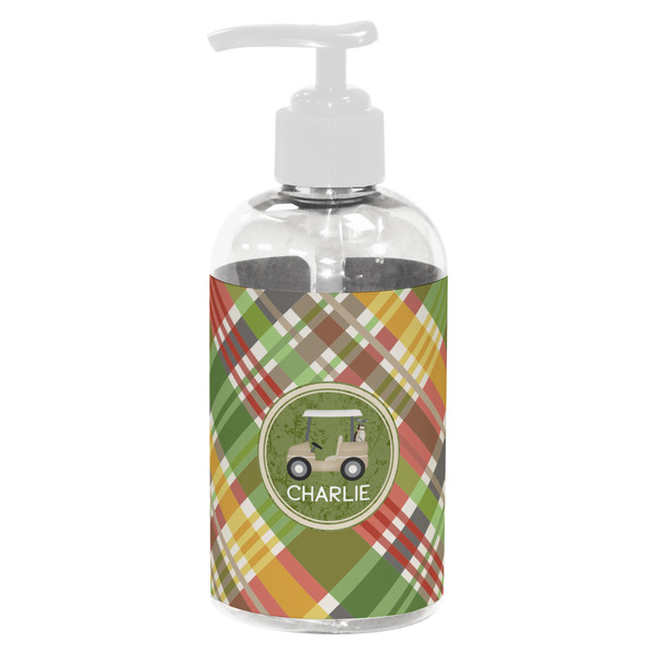 Custom Golfer's Plaid Plastic Soap / Lotion Dispenser (8 oz - Small - White) (Personalized)