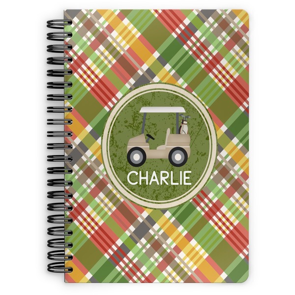 Custom Golfer's Plaid Spiral Notebook - 7x10 w/ Name or Text