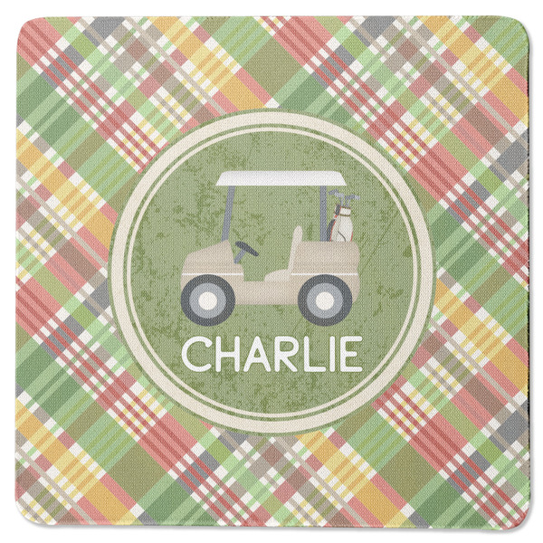 Custom Golfer's Plaid Square Rubber Backed Coaster (Personalized)
