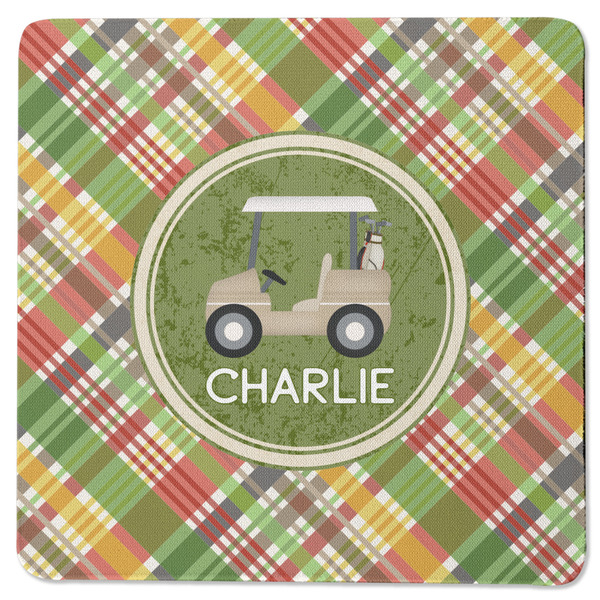 Custom Golfer's Plaid Square Rubber Backed Coaster (Personalized)