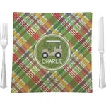 Golfer's Plaid 9.5" Glass Square Lunch / Dinner Plate- Single or Set of 4 (Personalized)
