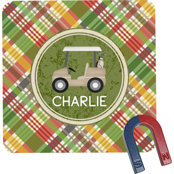 Custom Golfer's Plaid Square Fridge Magnet (Personalized)