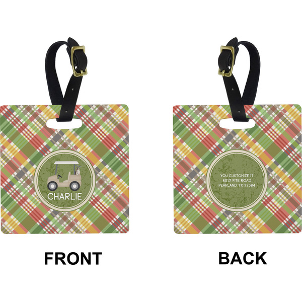 Golfer's Plaid Square Luggage Tag (Front + Back)