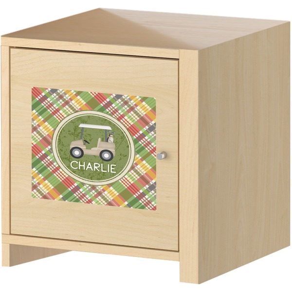 Golfer's Plaid Square Wall Decal on Wooden Cabinet