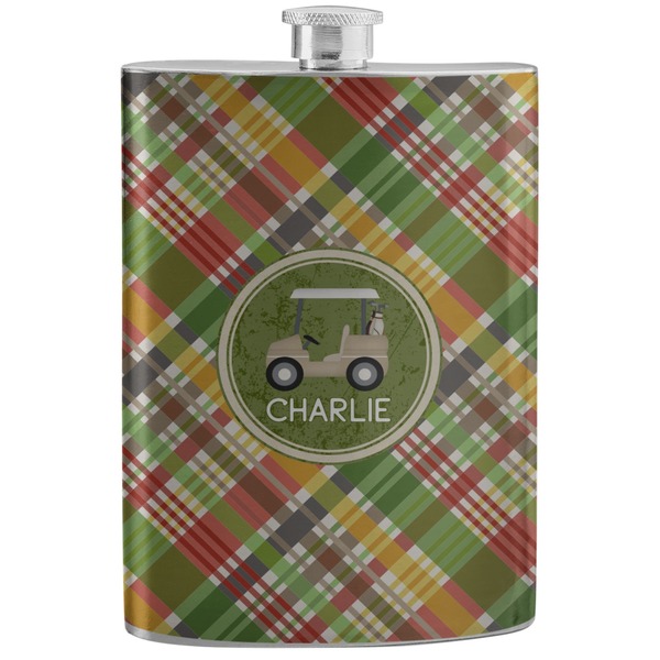Custom Golfer's Plaid Stainless Steel Flask (Personalized)