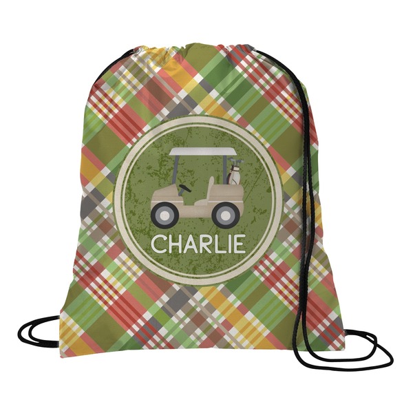 Custom Golfer's Plaid Drawstring Backpack - Large (Personalized)