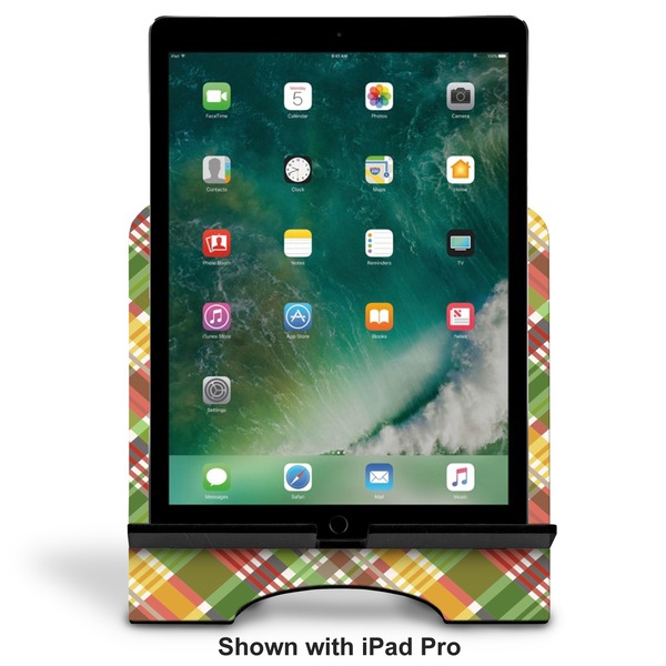 Golfer's Plaid Stylized Tablet Stand - Front with ipad