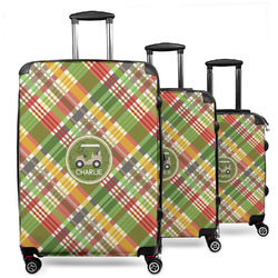 Golfer's Plaid 3 Piece Luggage Set - 20" Carry On, 24" Medium Checked, 28" Large Checked (Personalized)