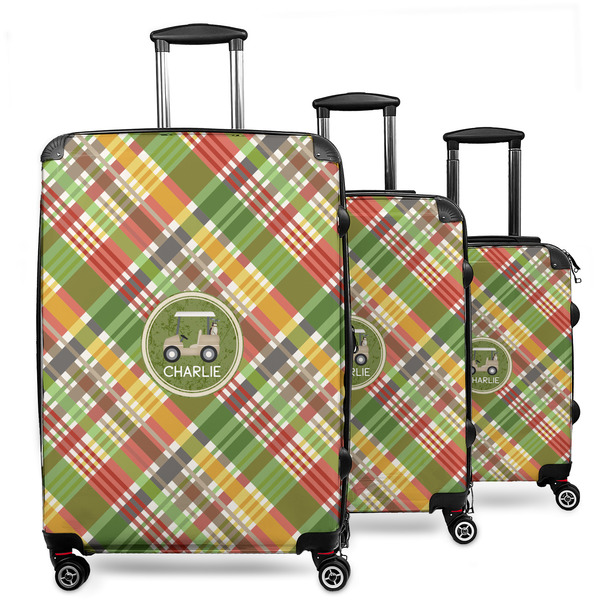 Custom Golfer's Plaid 3 Piece Luggage Set - 20" Carry On, 24" Medium Checked, 28" Large Checked (Personalized)