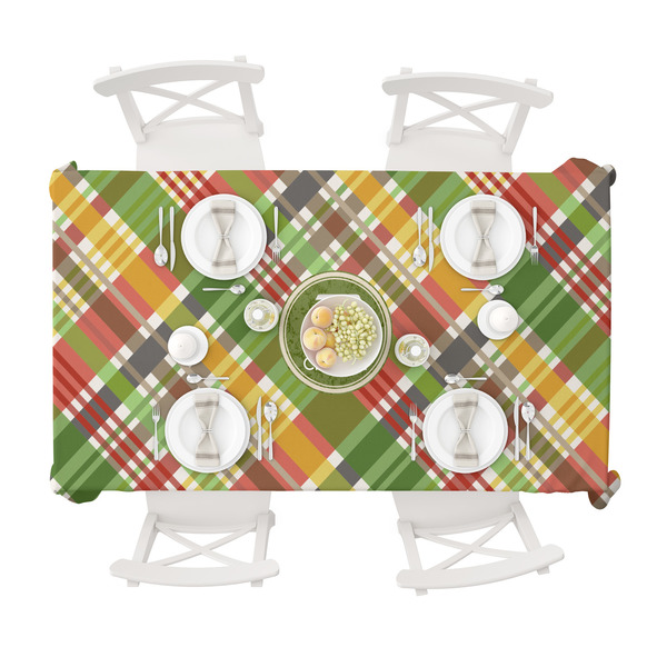 Golfer's Plaid Tablecloths (58"x102") - TOP VIEW (with plates)