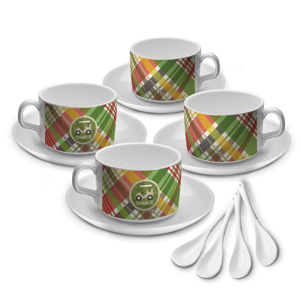 Custom Golfer's Plaid Tea Cup - Set of 4 (Personalized)