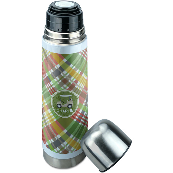 Golfer's Plaid Thermos - Lid Off