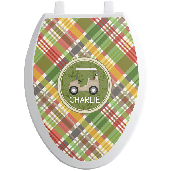 Custom Golfer's Plaid Toilet Seat Decal - Elongated (Personalized)