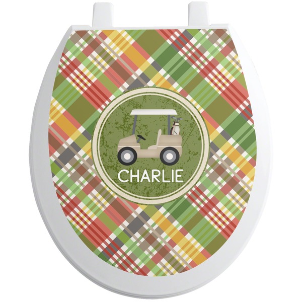 Custom Golfer's Plaid Toilet Seat Decal - Round (Personalized)