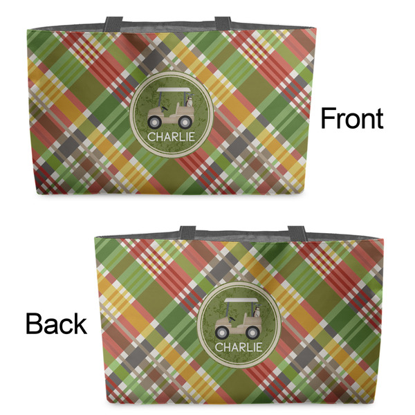 Golfer's Plaid Tote w/Black Handles - Front & Back Views
