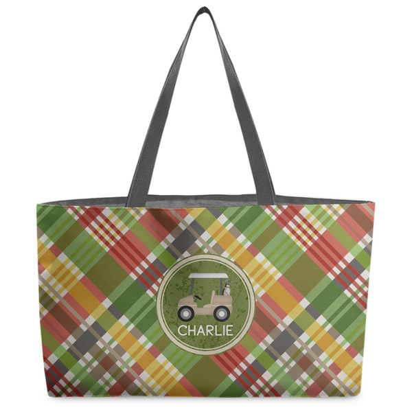 Custom Golfer's Plaid Beach Totes Bag - w/ Black Handles (Personalized)