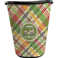 Golfer's Plaid Waste Basket - Single Sided (Black) (Personalized)