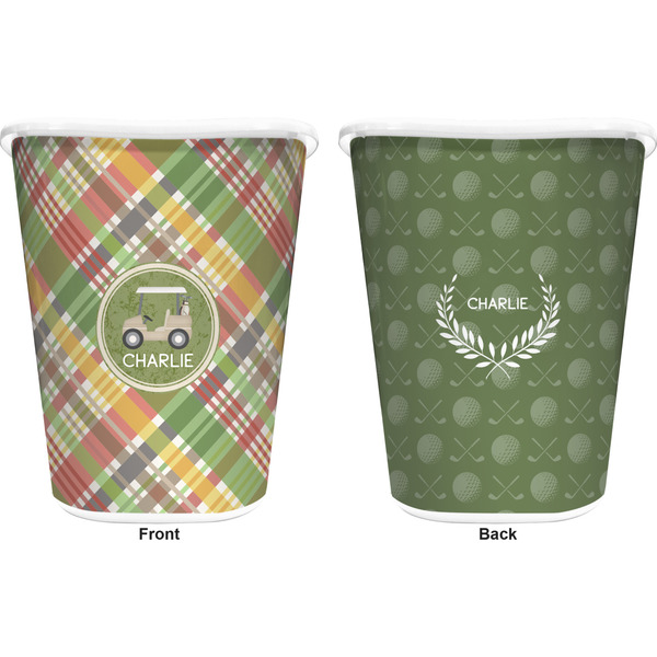 Golfer's Plaid Trash Can White - Front and Back - Apvl
