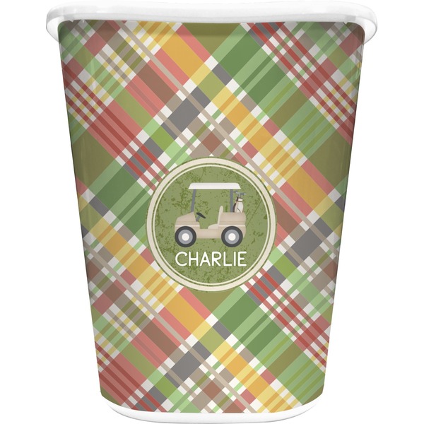 Custom Golfer's Plaid Waste Basket (Personalized)