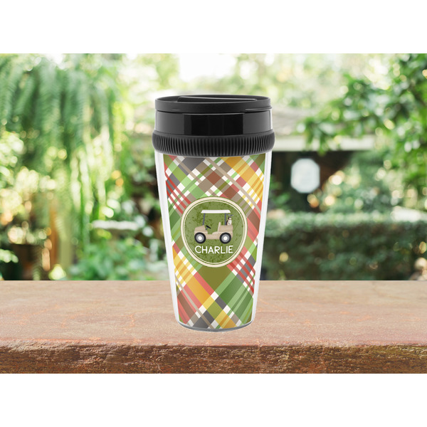 Golfer's Plaid Travel Mug Lifestyle (Personalized)