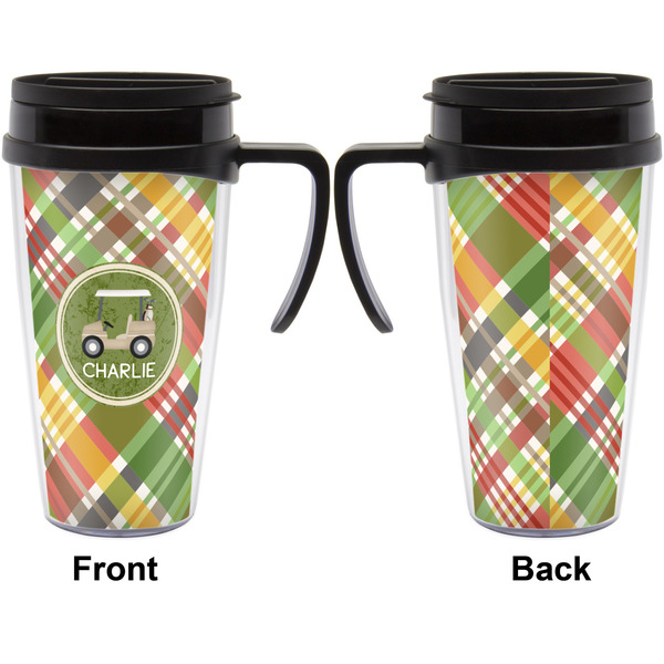 Golfer's Plaid Travel Mug with Black Handle - Approval