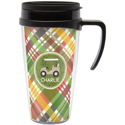 Golfer's Plaid Acrylic Travel Mug with Handle (Personalized)