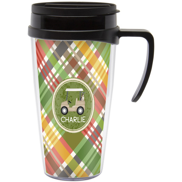 Custom Golfer's Plaid Acrylic Travel Mug with Handle (Personalized)