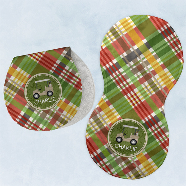 Custom Golfer's Plaid Burp Pads - Velour - Set of 2 w/ Name or Text