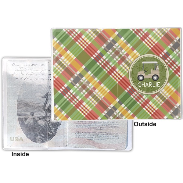 Golfer's Plaid Vinyl Passport Holder - Flat Front and Back