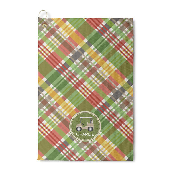 Custom Golfer's Plaid Waffle Weave Golf Towel (Personalized)
