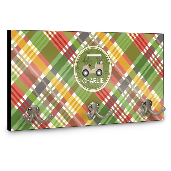 Golfer's Plaid Wall Mounted Coat Hanger - Side View