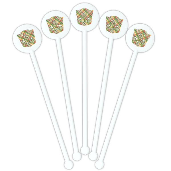 Golfer's Plaid White Plastic 5.5" Stir Stick - Fan View