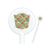 Golfer's Plaid 5.5" Round Plastic Stir Sticks - White - Single Sided (Personalized)