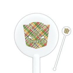 Golfer's Plaid 5.5" Round Plastic Stir Sticks - White - Single Sided (Personalized)