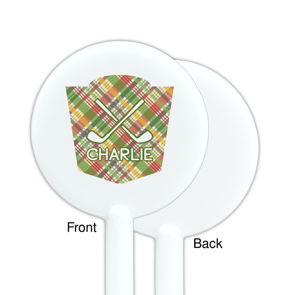 Golfer's Plaid White Plastic 5.5" Stir Stick - Single Sided - Round - Front & Back