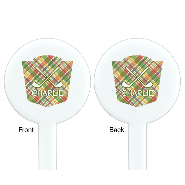 Golfer's Plaid White Plastic 7" Stir Stick - Double Sided - Round - Front & Back