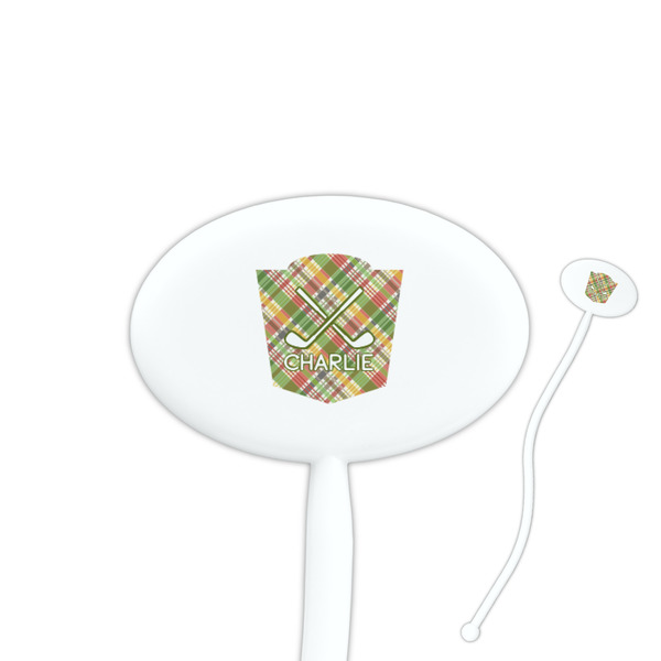 Custom Golfer's Plaid 7" Oval Plastic Stir Sticks - White - Double Sided (Personalized)