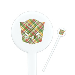 Golfer's Plaid 7" Round Plastic Stir Sticks - White - Double Sided (Personalized)