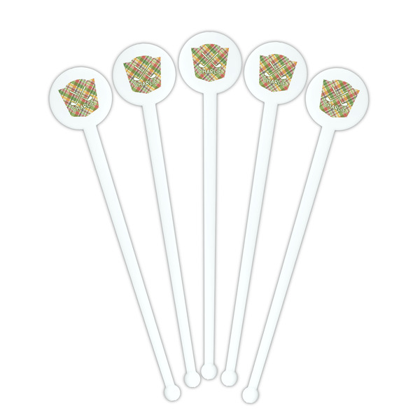 Golfer's Plaid White Plastic 7" Stir Stick - Round - Fan View