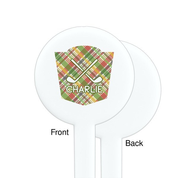 Golfer's Plaid White Plastic 7" Stir Stick - Single Sided - Round - Front & Back