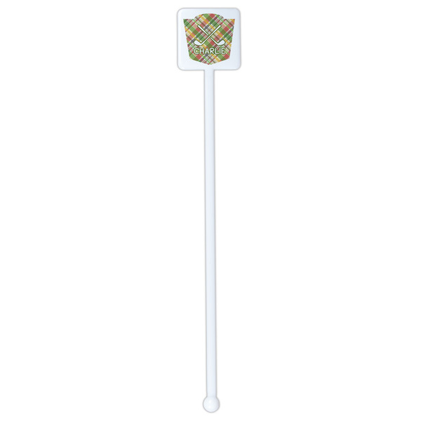 Golfer's Plaid White Plastic Stir Stick - Single Sided - Square - Single Stick