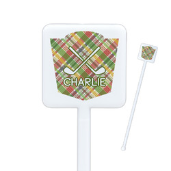 Golfer's Plaid Square Plastic Stir Sticks - Double Sided (Personalized)