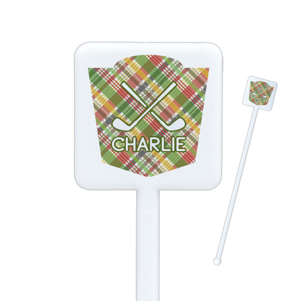 Custom Golfer's Plaid Square Plastic Stir Sticks - Double Sided (Personalized)