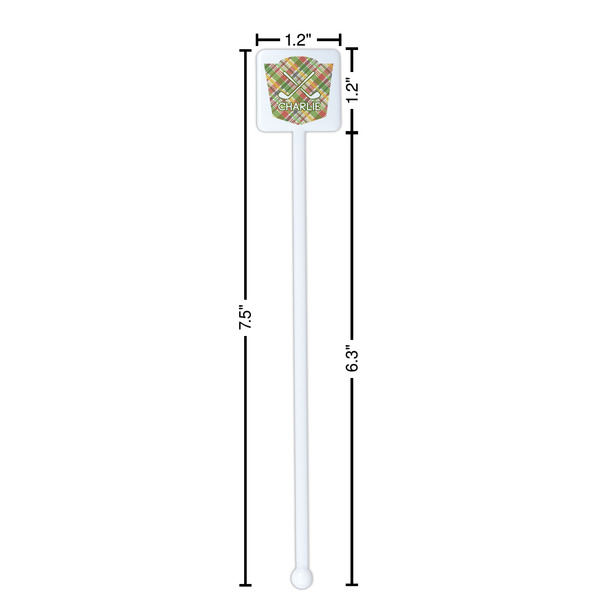 Golfer's Plaid White Plastic Stir Stick - Square - Dimensions