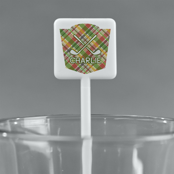 Golfer's Plaid White Plastic Stir Stick - Square - Main