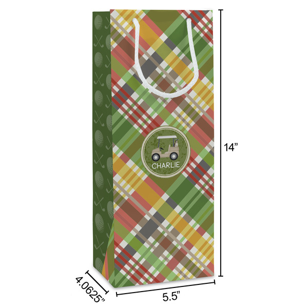Golfer's Plaid Wine Gift Bag - Dimensions
