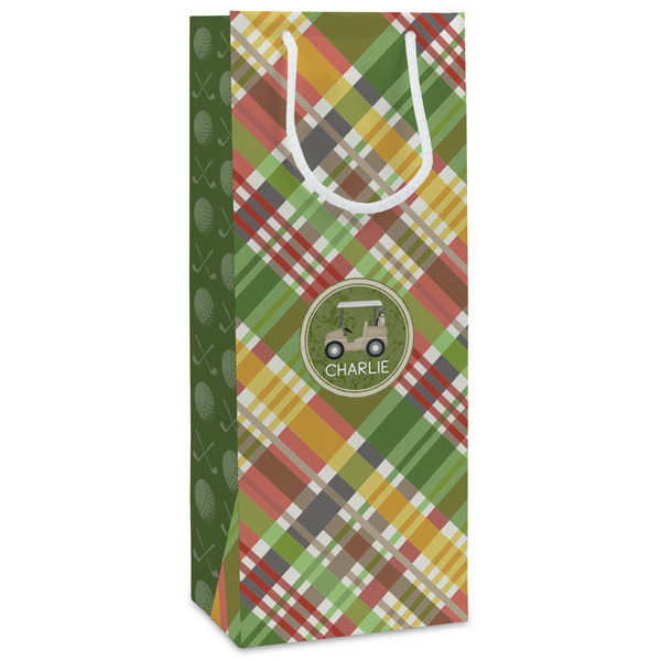 Custom Golfer's Plaid Wine Gift Bags (Personalized)
